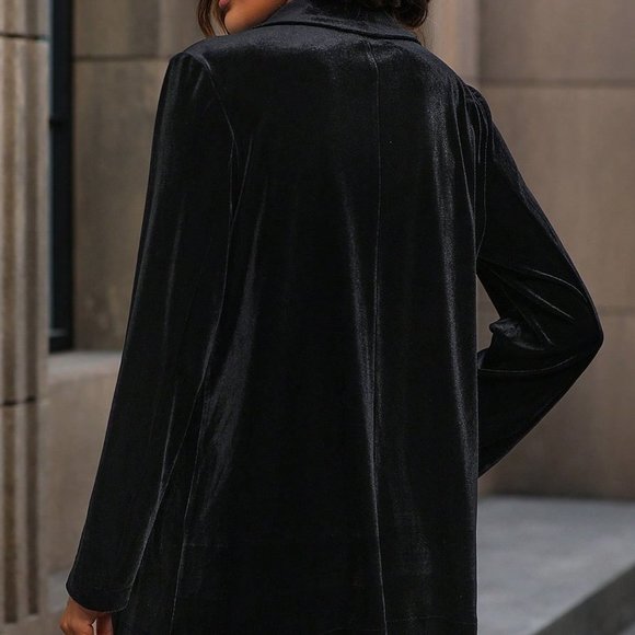 Black Casual Womens Double Breasted Velvet Blazer & Shorts - Picture 3 of 5